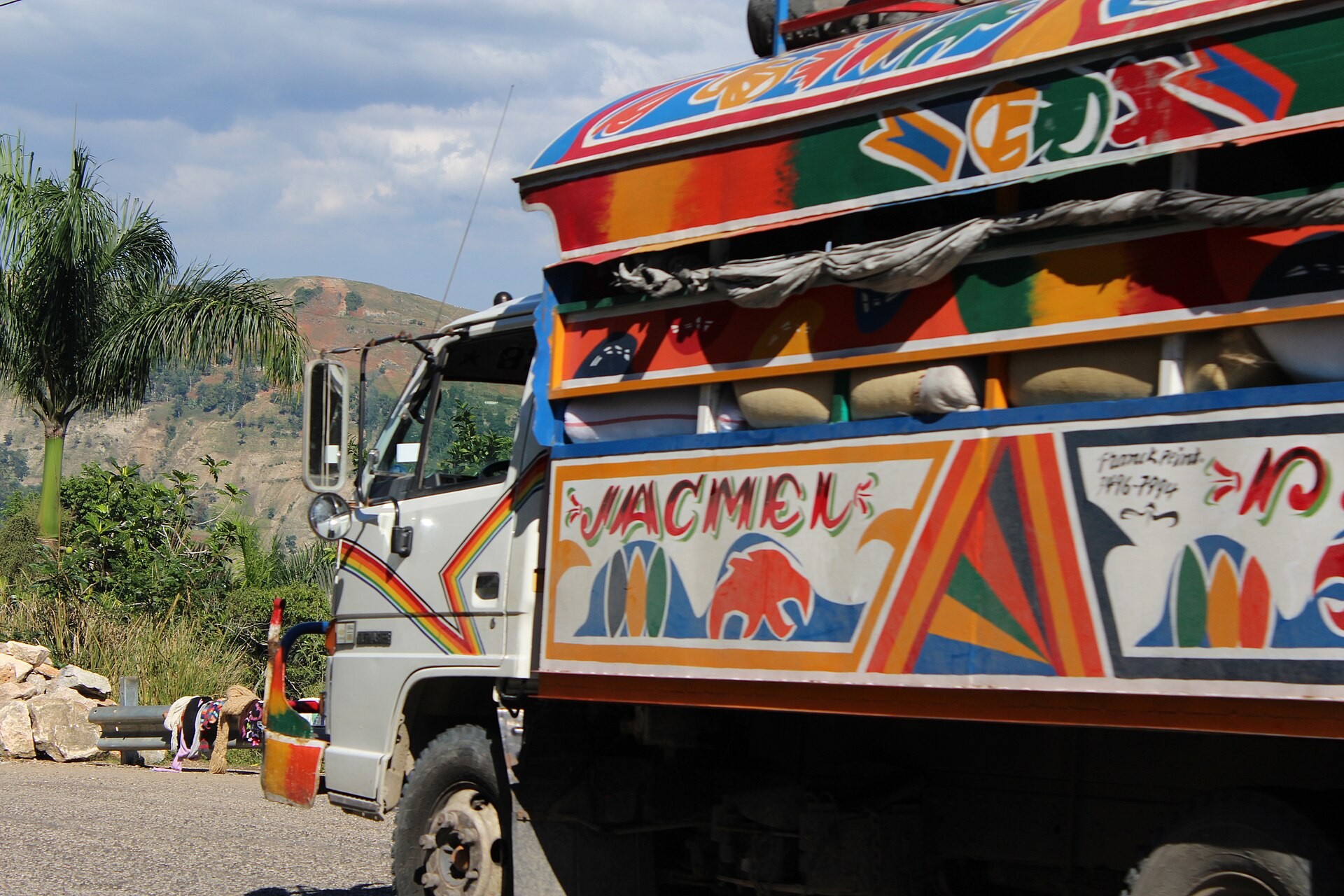 A tap-tap carrying freight near Jacmel